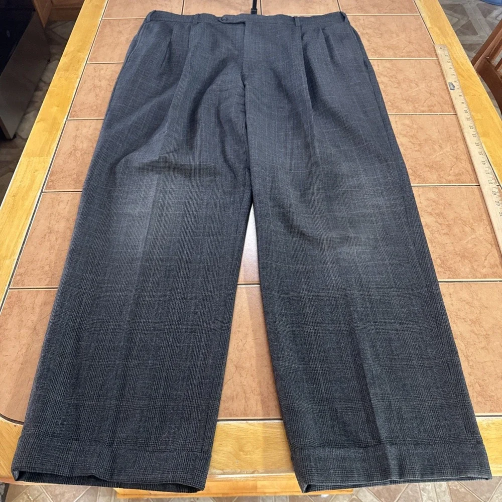 Jos‎ A Bank Sz 44L Suit Jacket Pants 38 x 30 2Pc Gray Blue Glen Plaid 100% Wool
